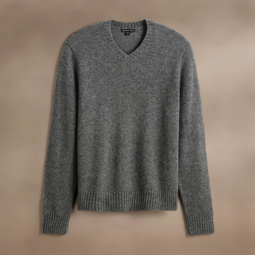 Lightweight Textured Cashmere VinNeck in Thunder | James Perse Los Angeles