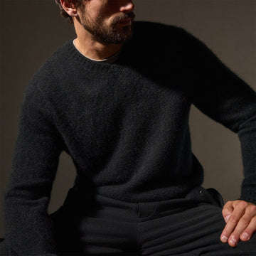 Lightweight Textured Cashmere V-Neck - True Black | James Lightweight Textured Cashmere V-Neck - True Black | James