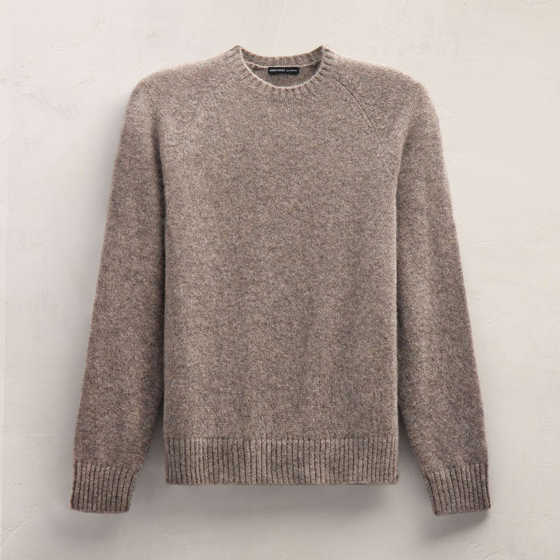 Lightweight Textured Cashmere Crew in Beige Melange | James Perse Los Angeles FLAT