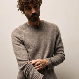 Lightweight Textured Cashmere Crew in Beige Melange | James Perse Los Angeles