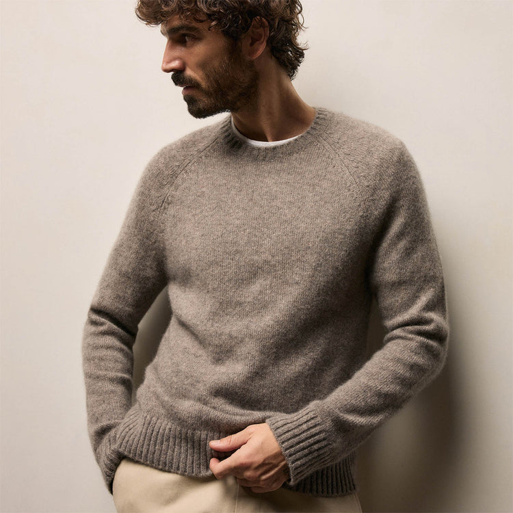 Lightweight Textured Cashmere Crew in Beige Melange | James Perse Los Angeles