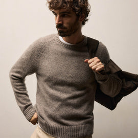 Lightweight Textured Cashmere Crew in Beige Melange | James Perse Los Angeles