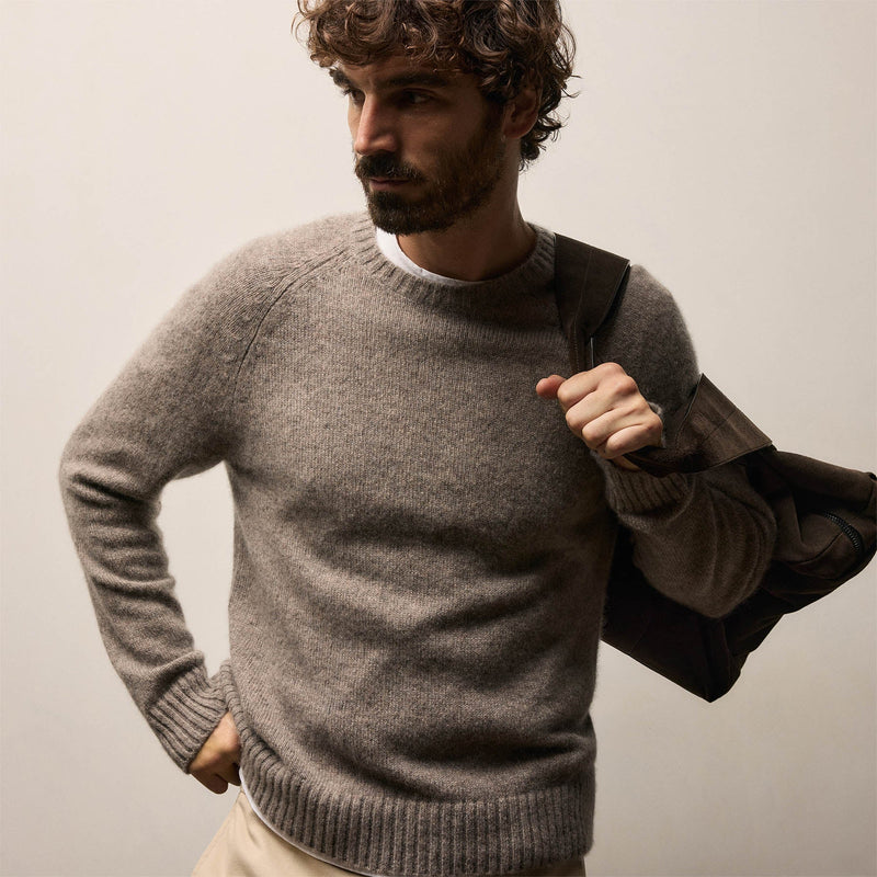 Lightweight Textured Cashmere Crew in Beige Melange | James Perse Los Angeles