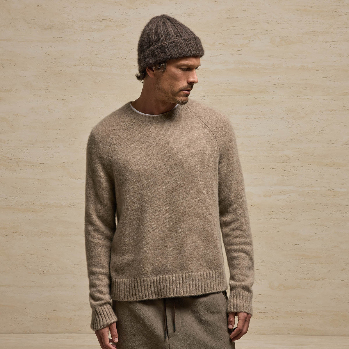 Lightweight Textured Cashmere Crew in Coyote | James Perse Los Angeles