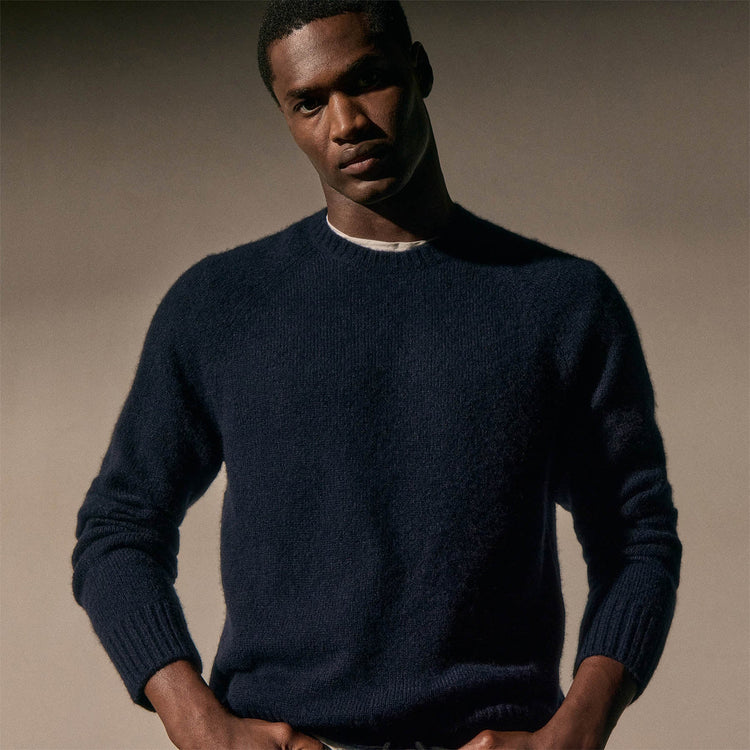 Lightweight Textured Cashmere Crew in Deep Navy | James Perse Los Angeles