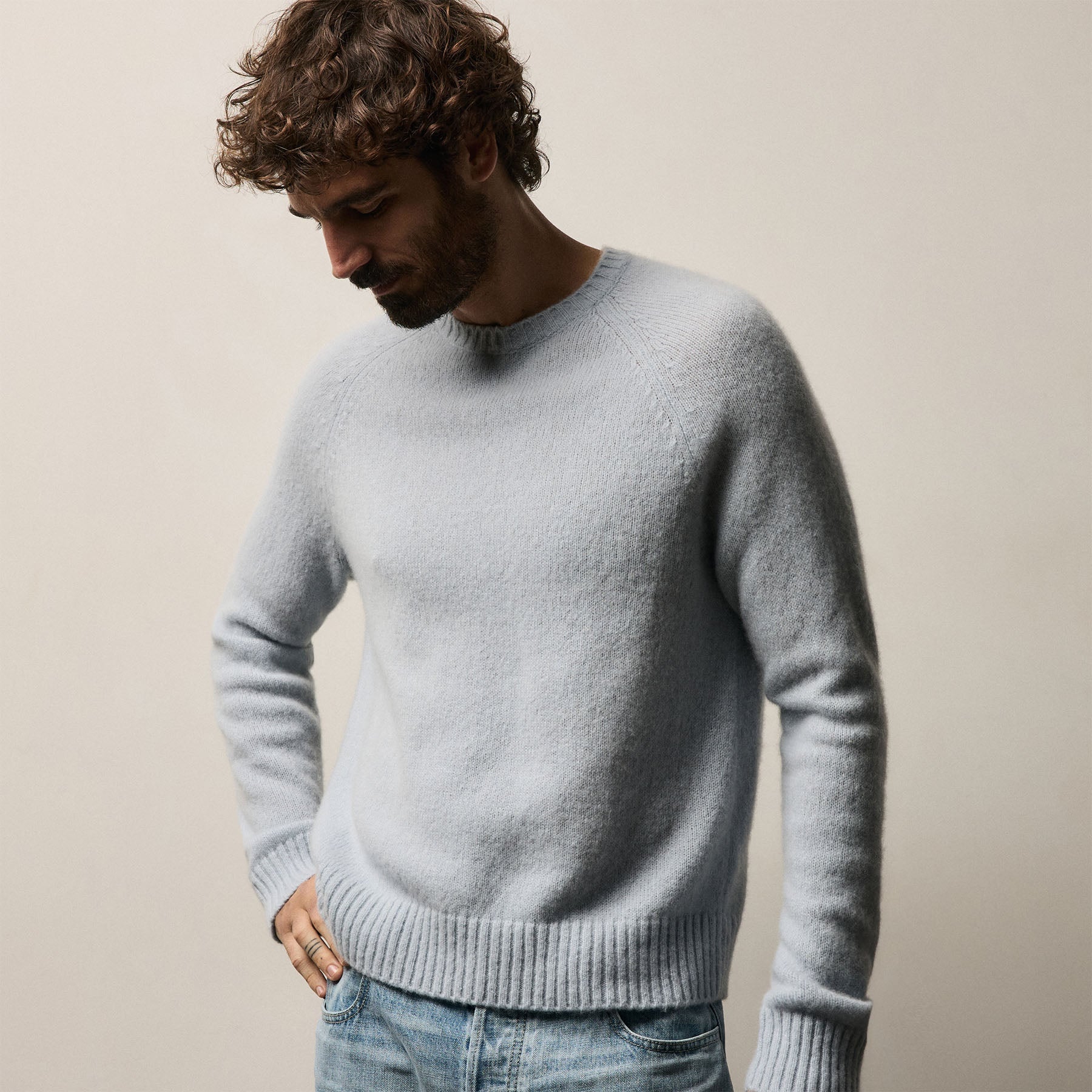 Lightweight Textured Cashmere Crew in Pale Blue | James Perse Los Angeles