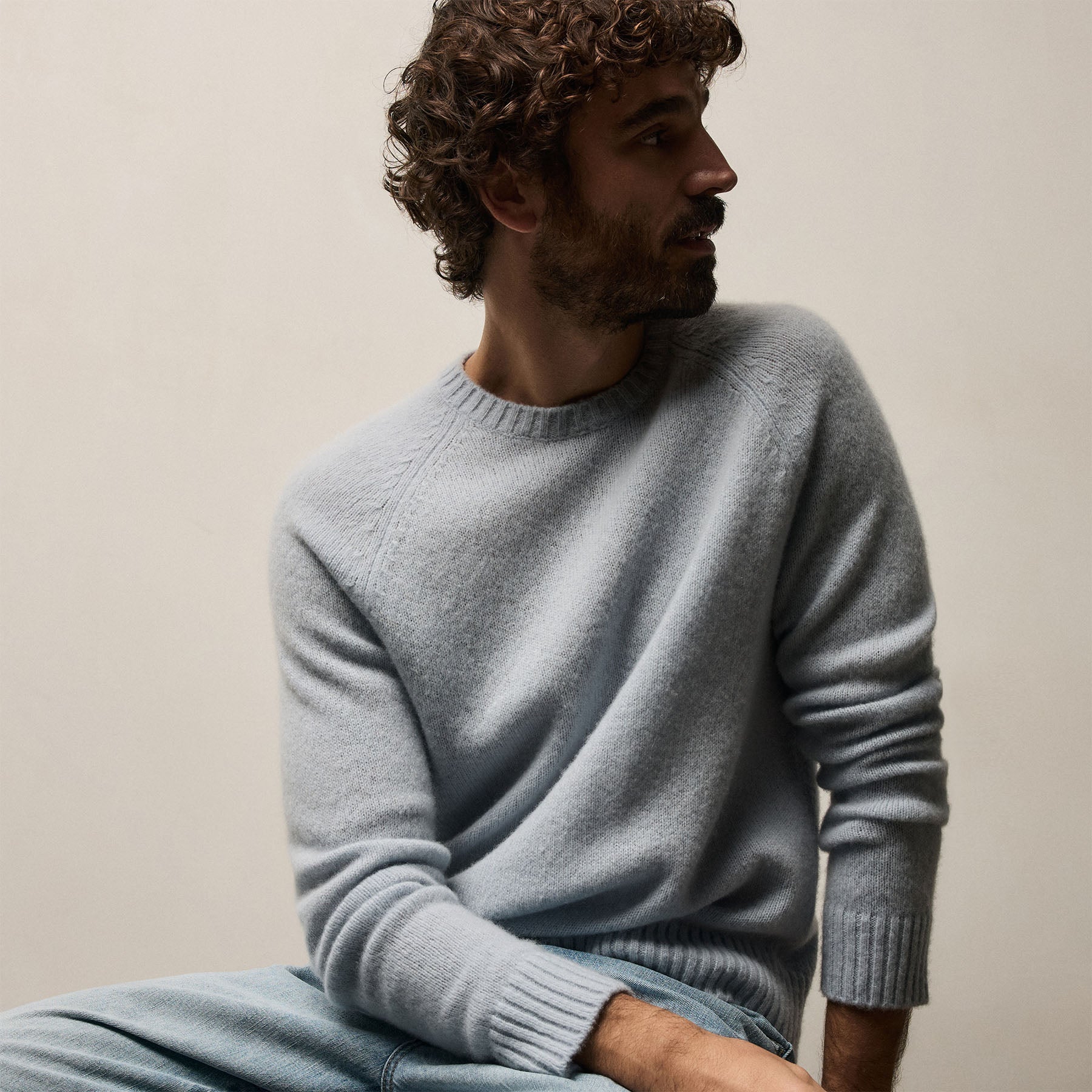 Lightweight Textured Cashmere Crew in Pale Blue | James Perse Los Angeles