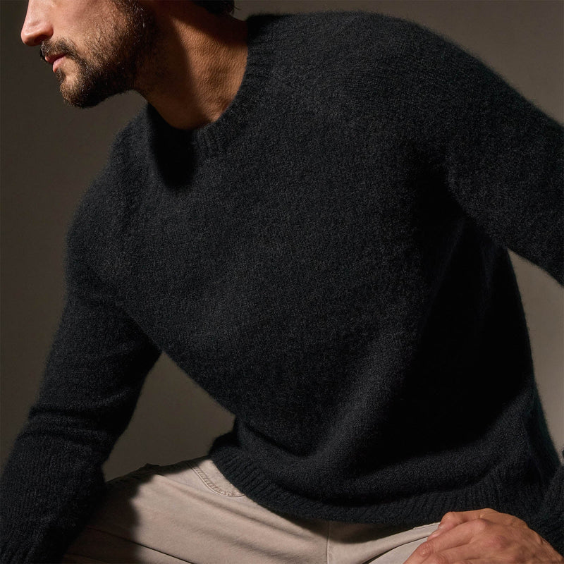Lightweight Textured Cashmere Crew in True Black | James Perse Los Angeles