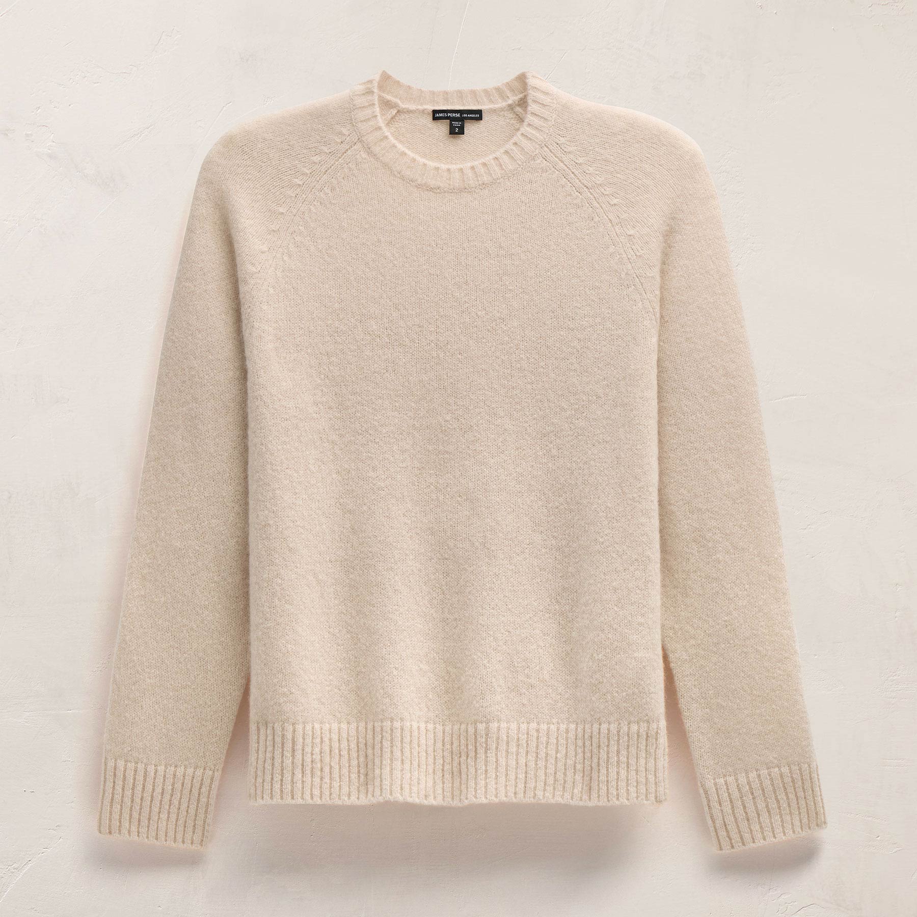 Lightweight Textured Cashmere Crew in Wheat | James Perse Los Angeles FLAT