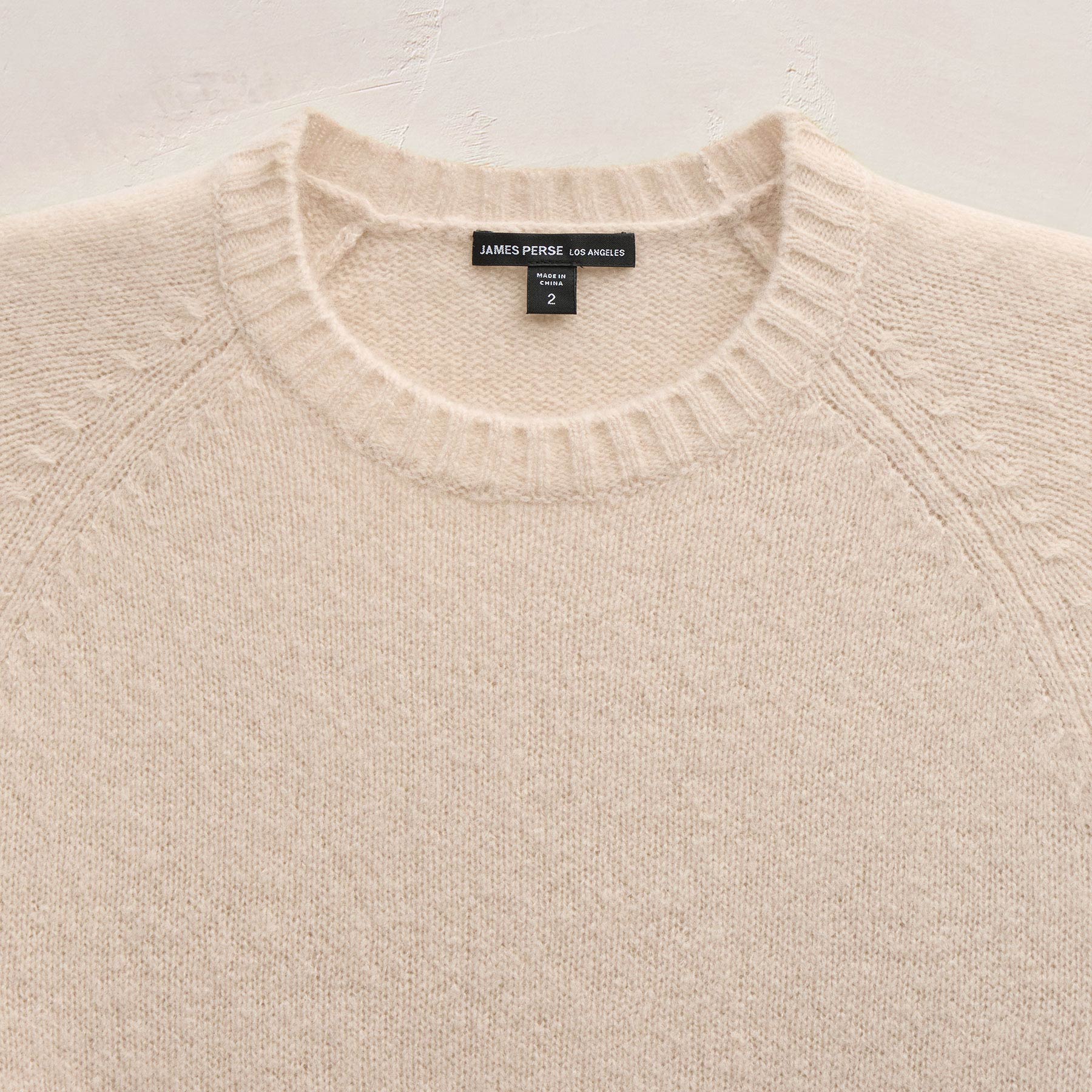 Lightweight Textured Cashmere Crew in Wheat | James Perse Los Angeles FLAT