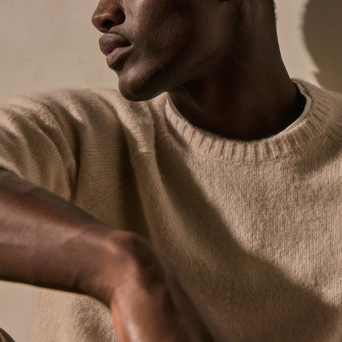 Lightweight Textured Cashmere Crew in Wheat | James Perse Los Angeles