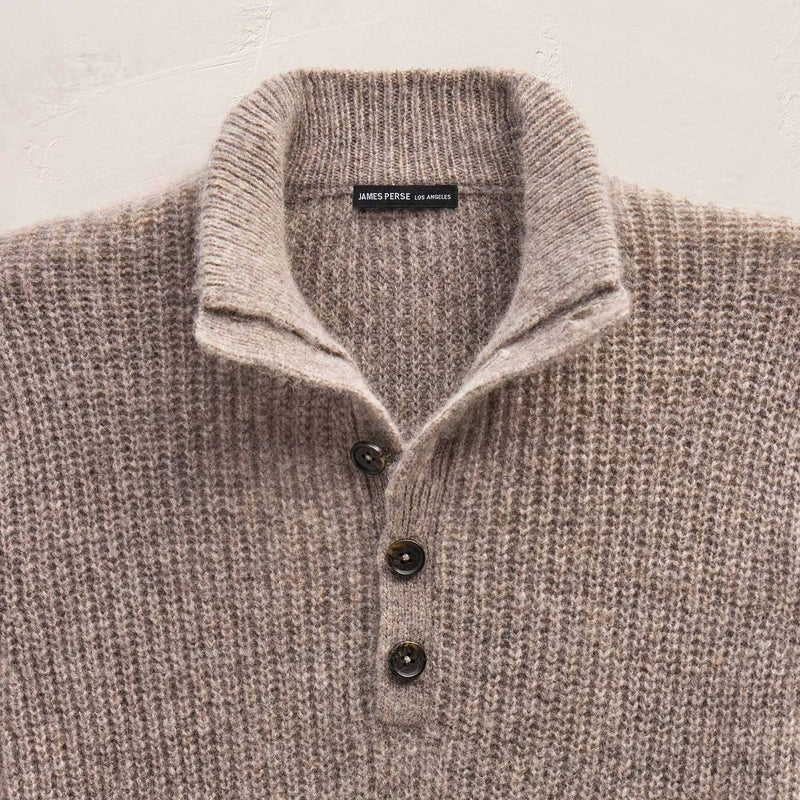 Lightweight Cashmere Button Funnel Neck in Beige Melange | James Perse Los Angeles FLAT