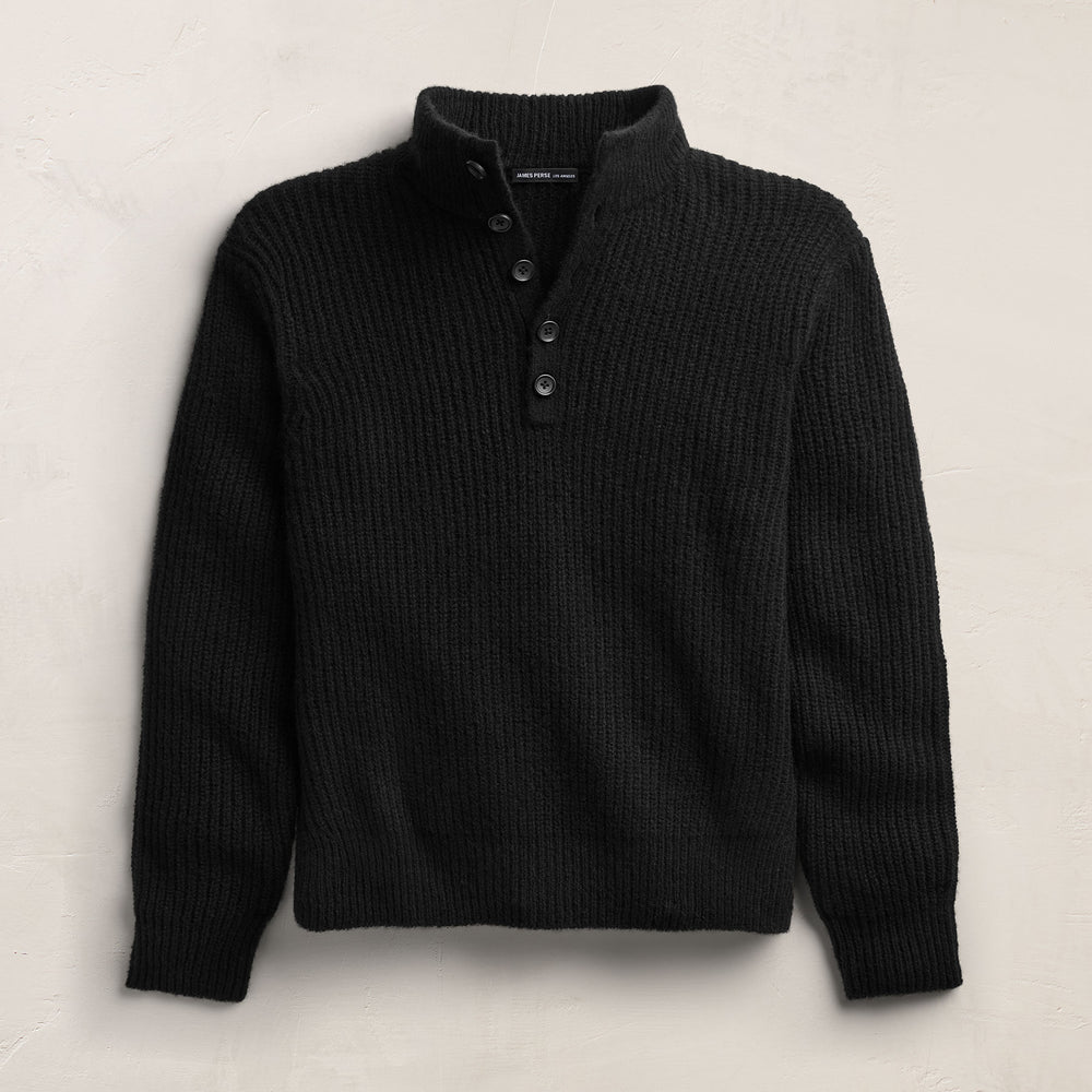 Lightweight Cashmere 1/4 Button Sweater - Black | James Perse Los Angeles