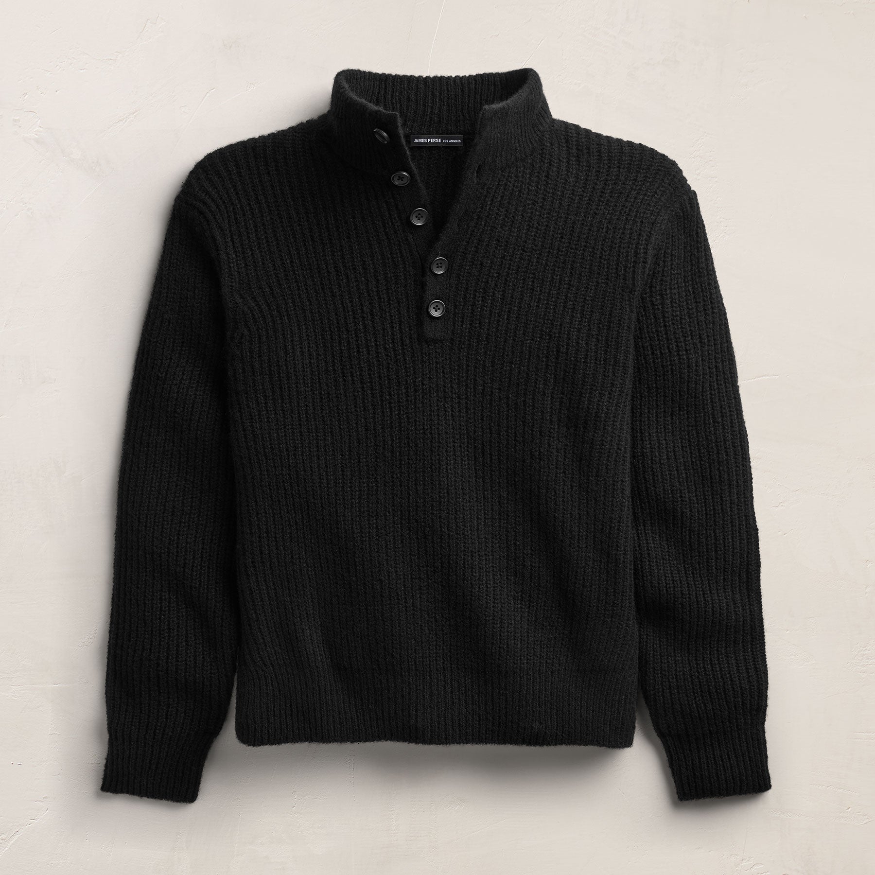Lightweight Cashmere 1/4 Button Sweater - Black | James Perse Los Angeles