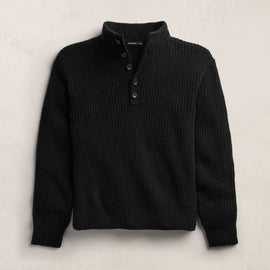 Lightweight Cashmere 1/4 Button Sweater - Black | James Perse Los Angeles