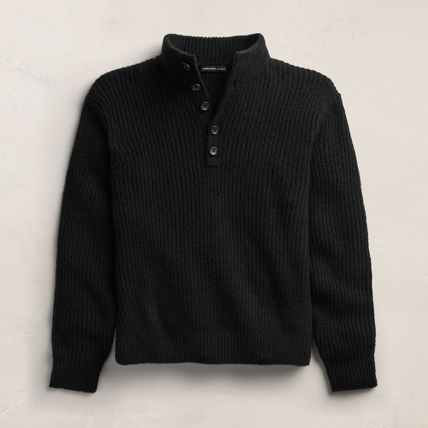 Lightweight Cashmere 1/4 Button Sweater - Black | James Perse Los Angeles