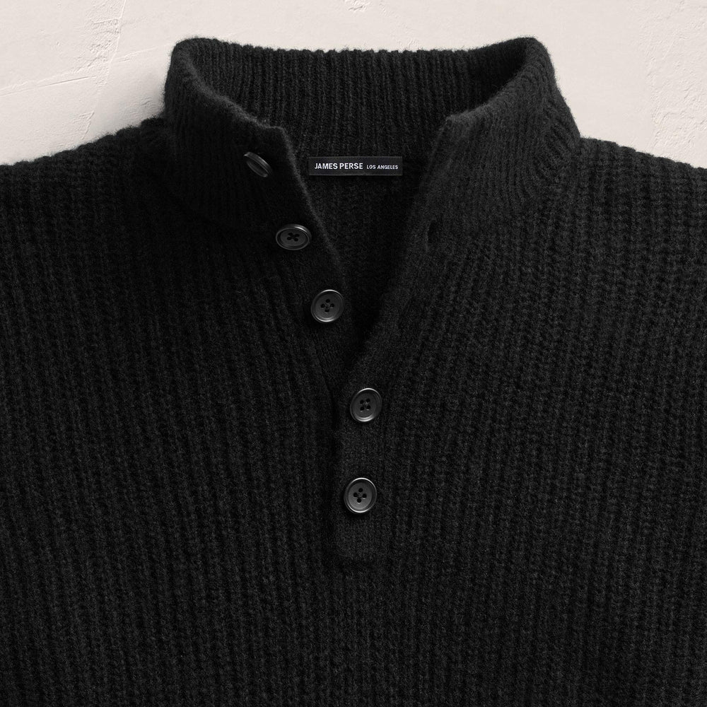 Lightweight Cashmere 1/4 Button Sweater - Black | James Perse Los Angeles
