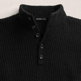 Lightweight Cashmere 1/4 Button Sweater - Black | James Perse Los Angeles