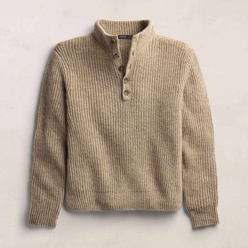 Lightweight Cashmere 1/4 Button Sweater - Coyote