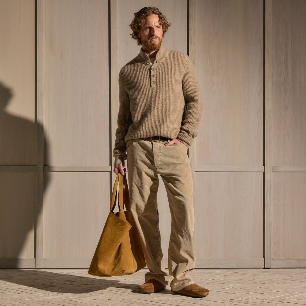 Lightweight Cashmere 1/4 Button Sweater in Coyote | James Perse Los Angeles