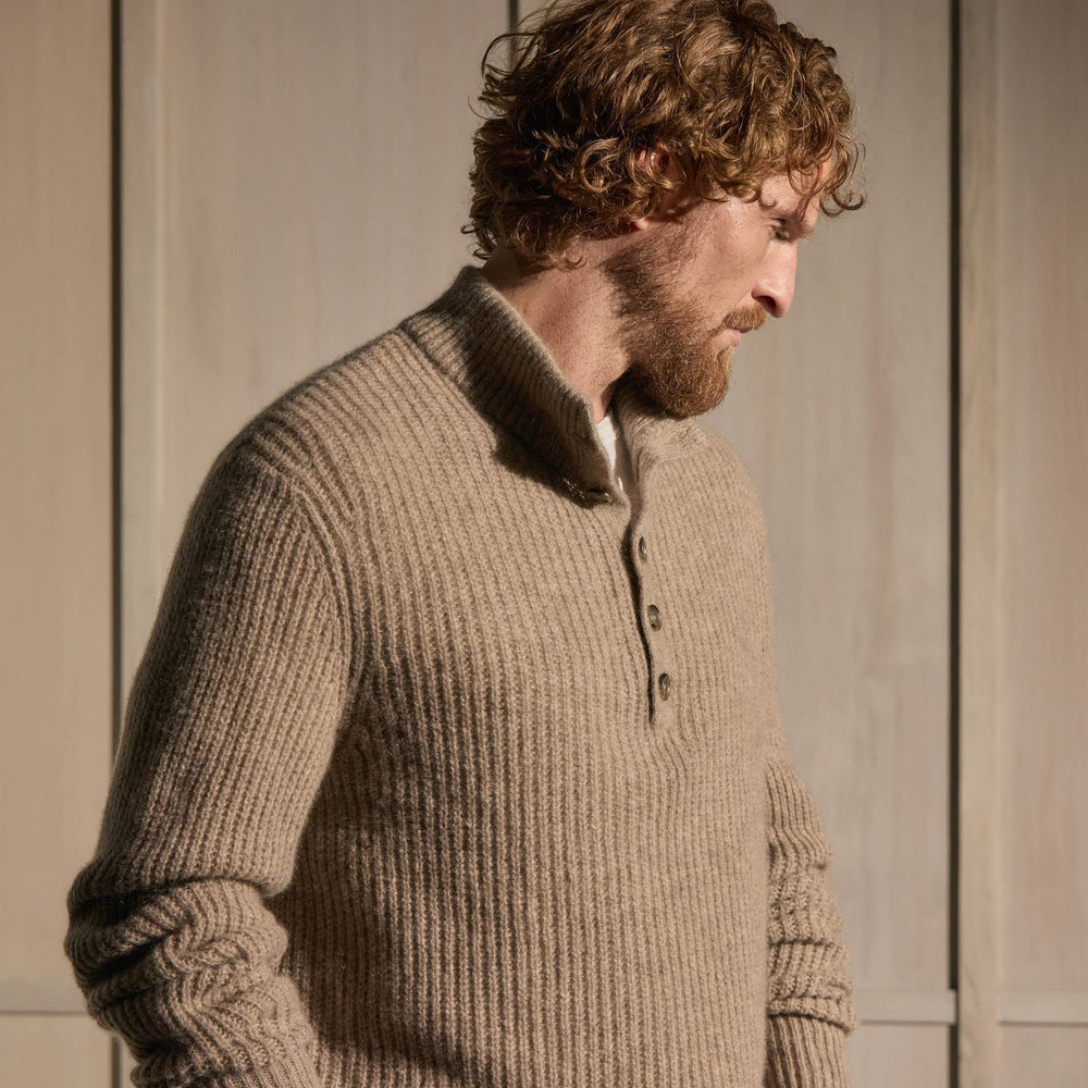 Lightweight Cashmere 1/4 Button Sweater in Coyote | James Perse Los Angeles