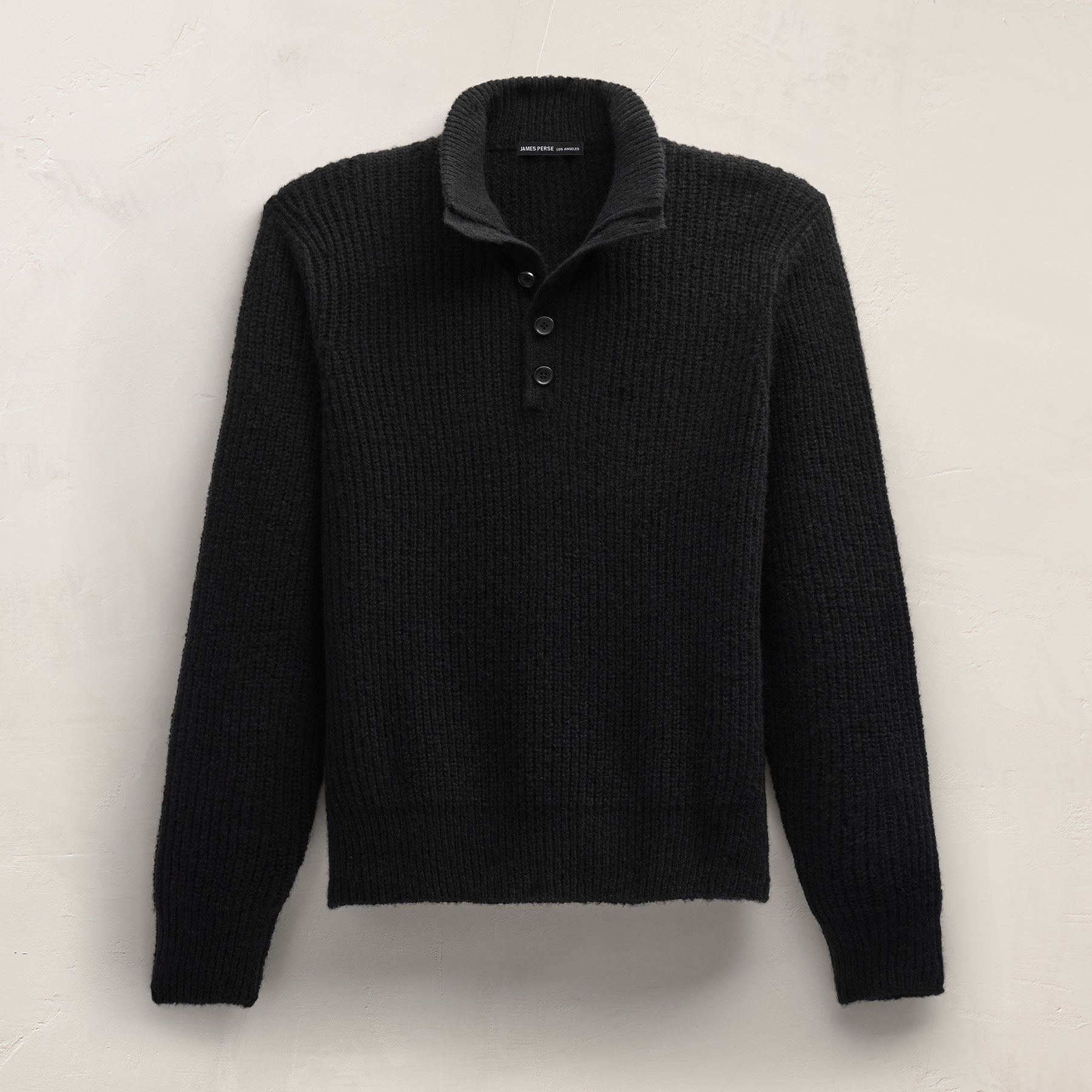 Lightweight Cashmere 1/4 Button Sweater - Black | James Perse Los