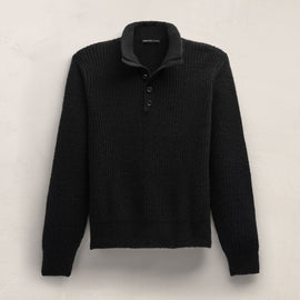 Lightweight Cashmere Button Funnel Neck In Black | James Perse Los Angeles FLAT