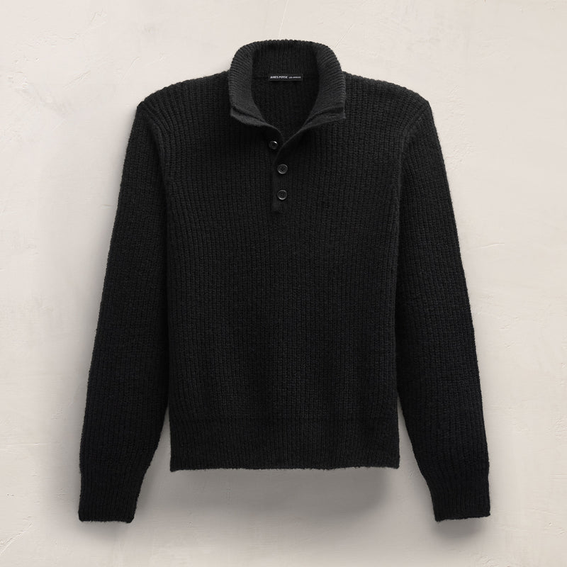 Lightweight Cashmere Button Funnel Neck In Black | James Perse Los Angeles FLAT