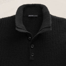 Lightweight Cashmere Button Funnel Neck In Black | James Perse Los Angeles FLAT