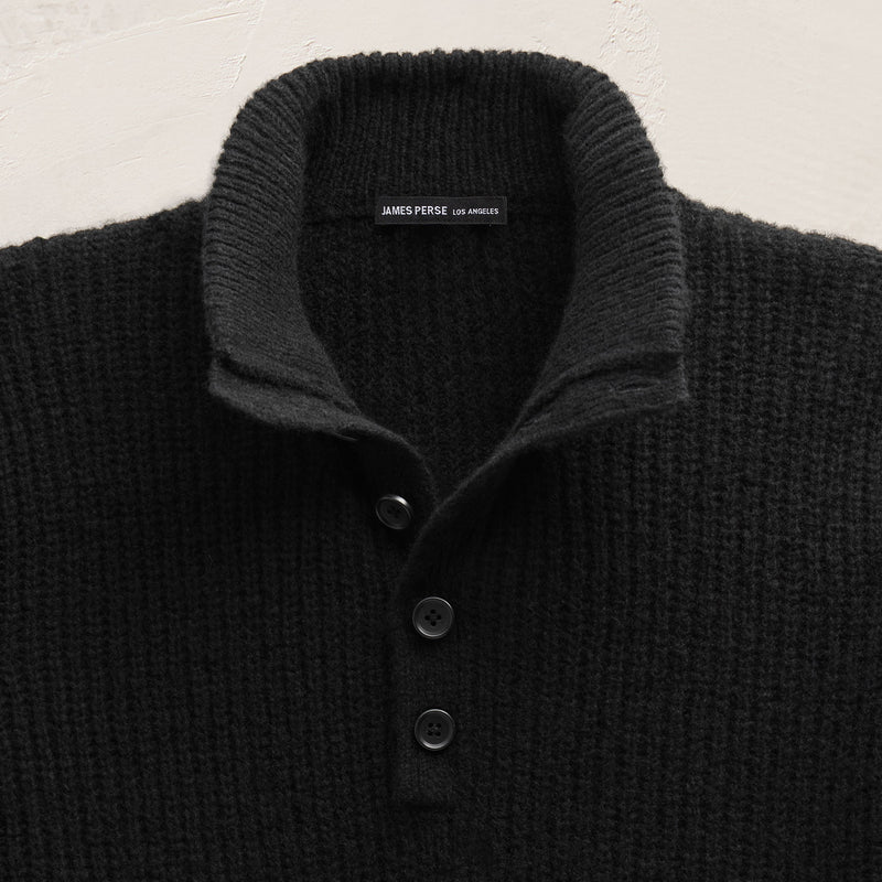 Lightweight Cashmere Button Funnel Neck In Black | James Perse Los Angeles FLAT