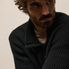 Lightweight Cashmere Button Funnel Neck In Black | James Perse Los Angeles