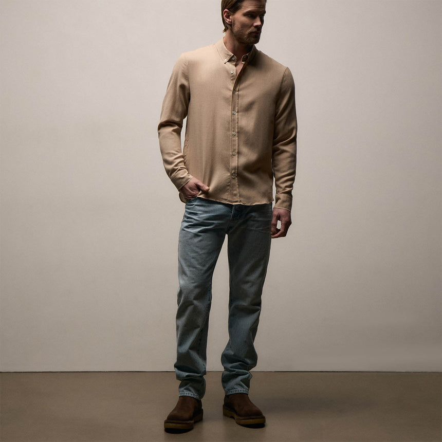 Cotton Cashmere Twill Shirt in Soft Beige | James Perse Los Angeles