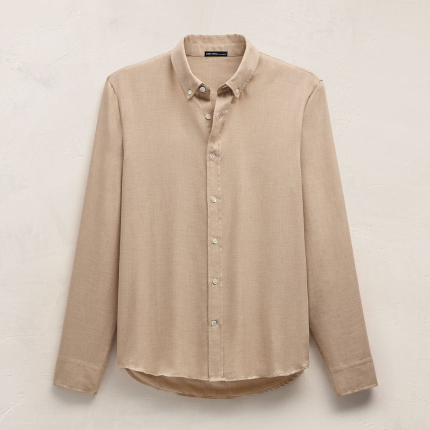 Cotton Cashmere Twill Shirt in Soft Beige | James Perse Los Angeles