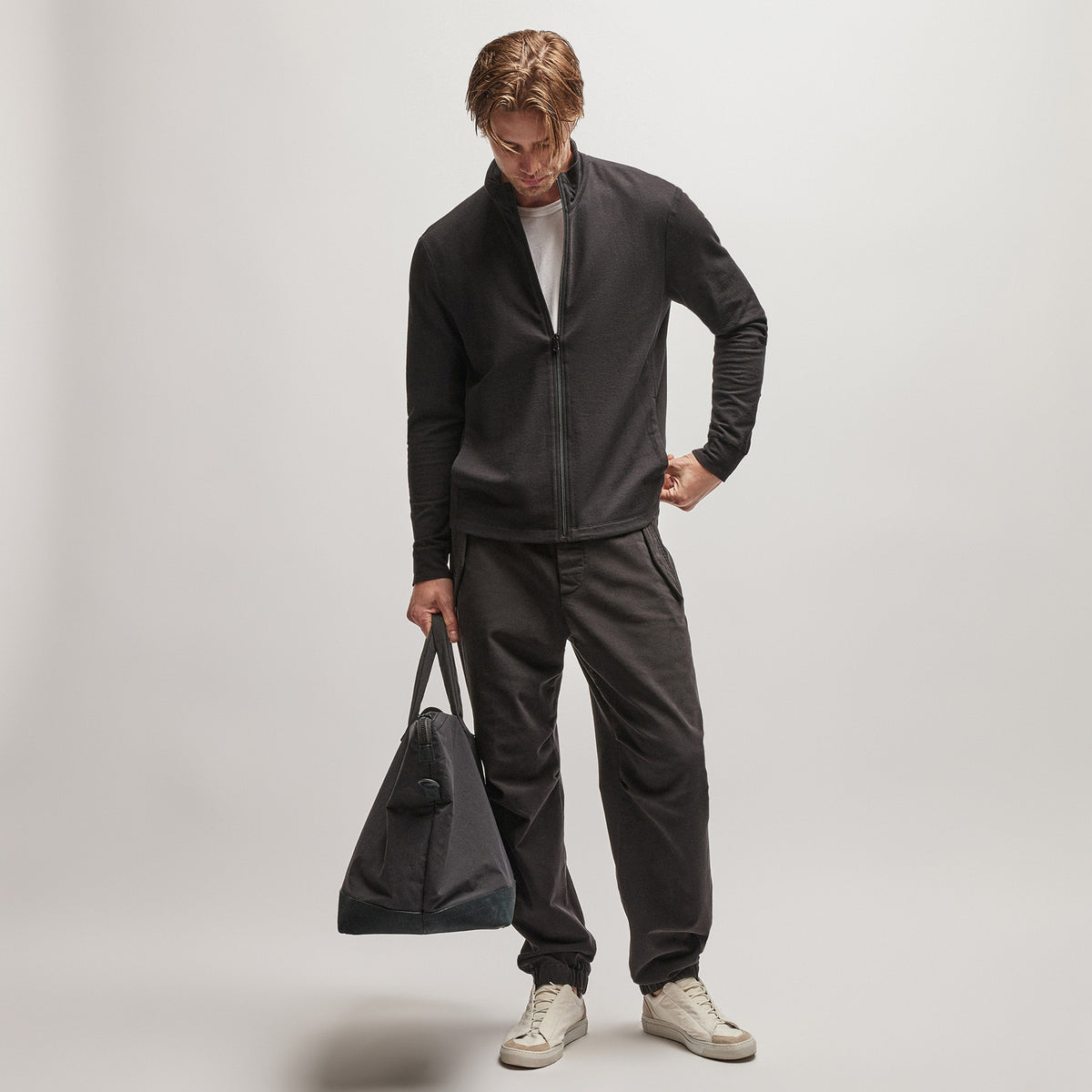 French Terry Zip Up in Black | James Perse Los Angeles