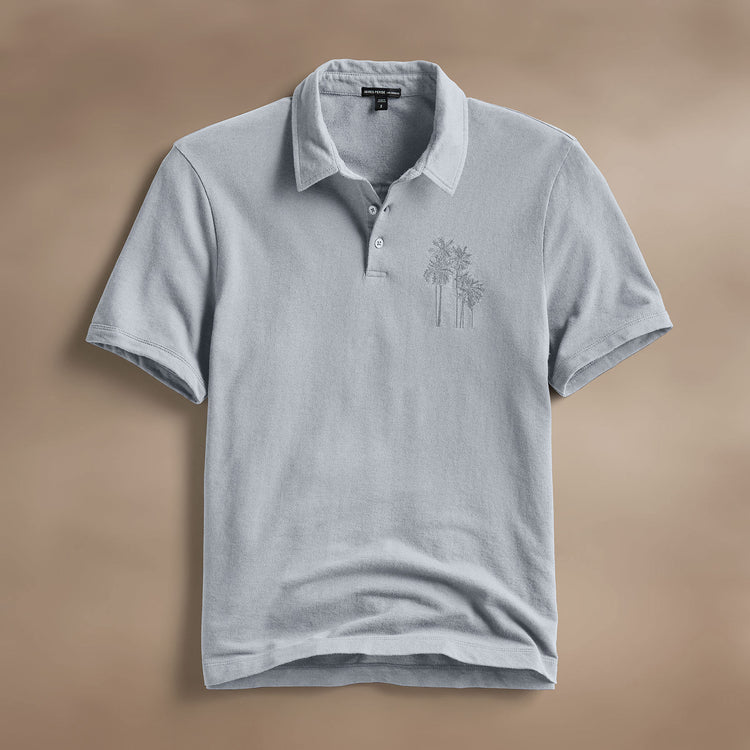 Palm Tree Embroidered Polo - Grey Sky/Magma