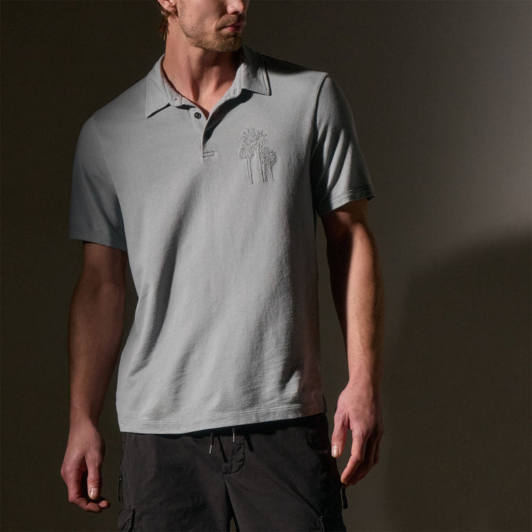 Palm Tree Embroidered Polo in Grey Sky/Magma | James Perse Los Angeles