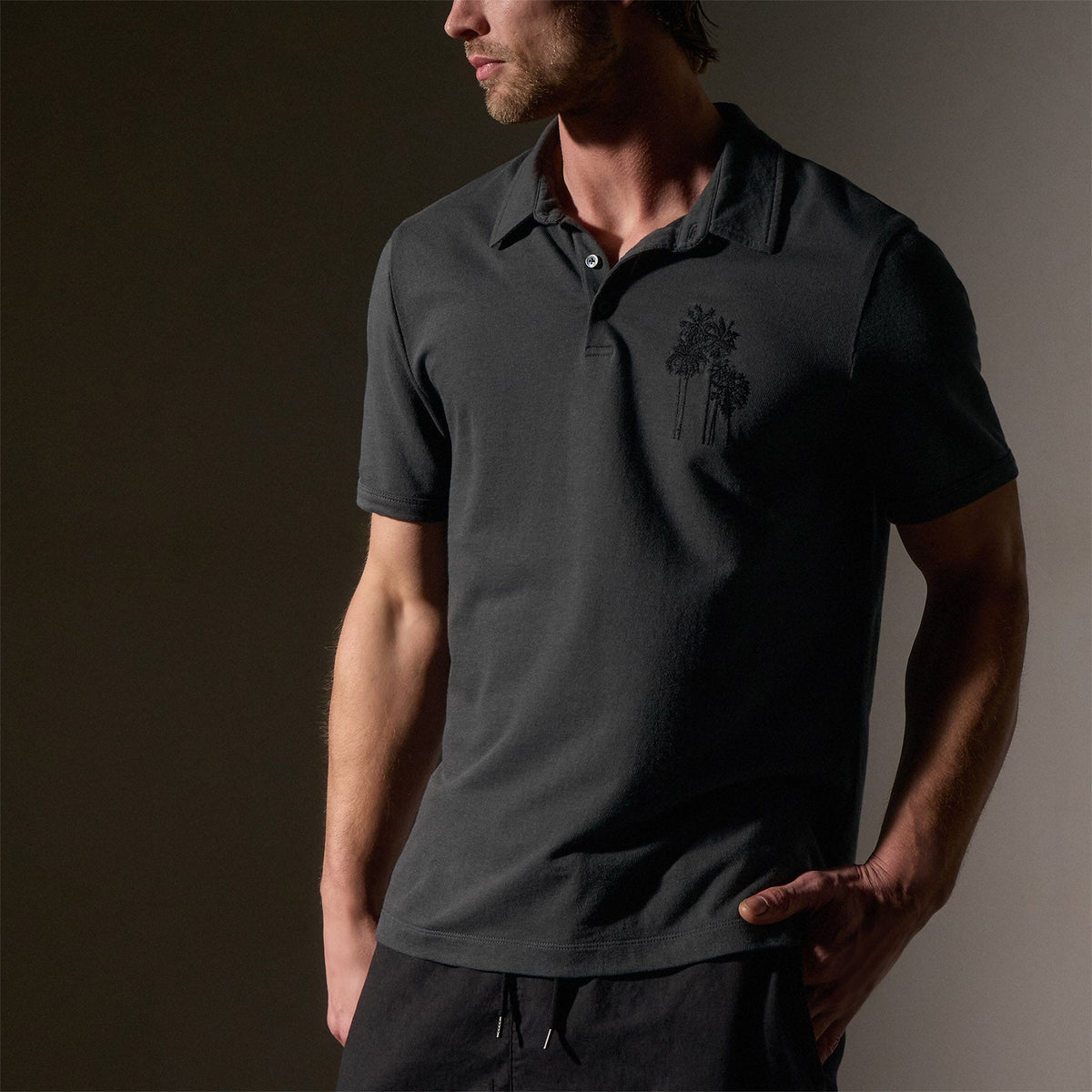 Palm Tree Embroidered Polo in Magma/Black | James Perse Los Angeles