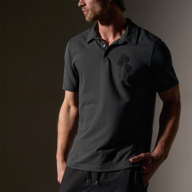 Palm Tree Embroidered Polo in Magma/Black | James Perse Los Angeles