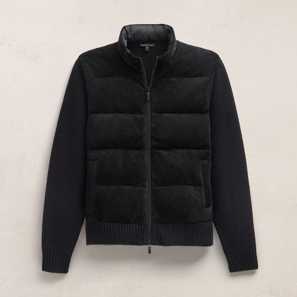 Suede Front Zip Up Sweater in Black | James Perse Los Angeles