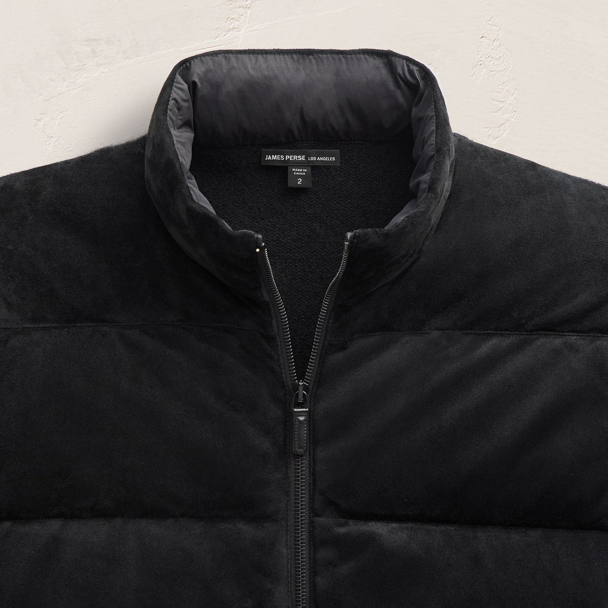 Suede Front Zip Up Sweater in Black | James Perse Los Angeles