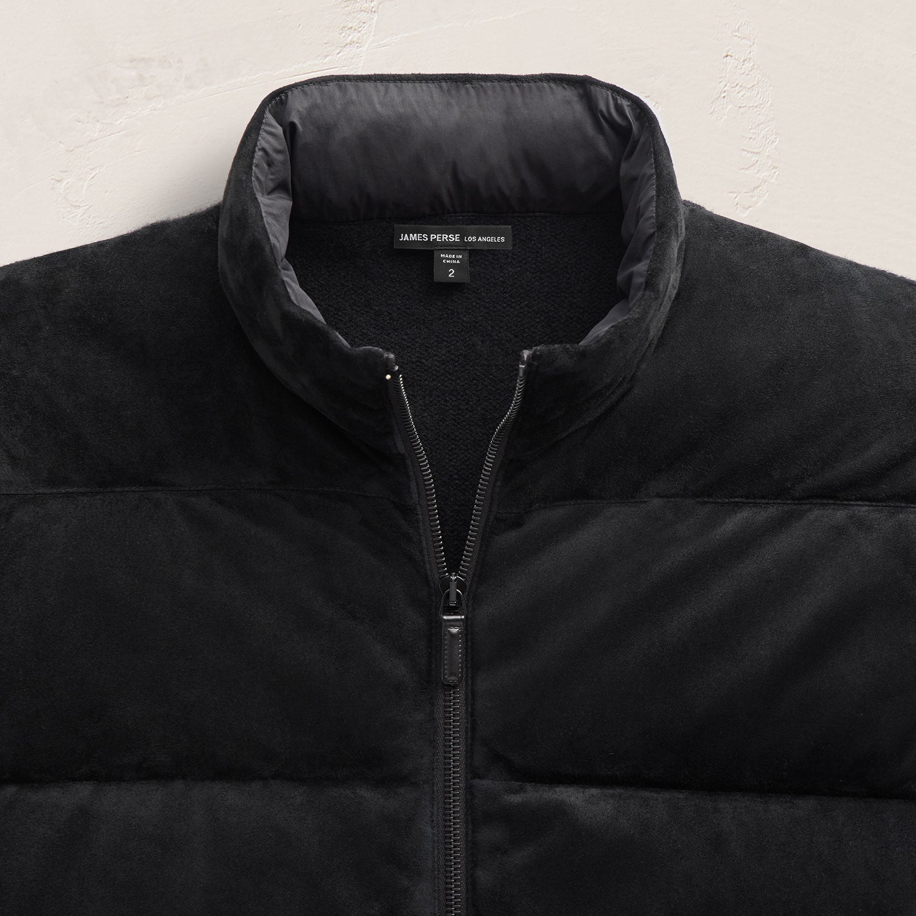 Suede Front Zip Up Sweater in Black | James Perse Los Angeles FLAT