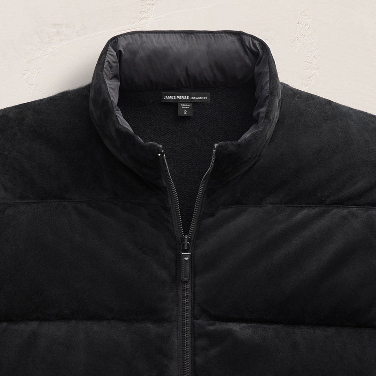 Suede Front Zip Up Sweater in Black | James Perse Los Angeles