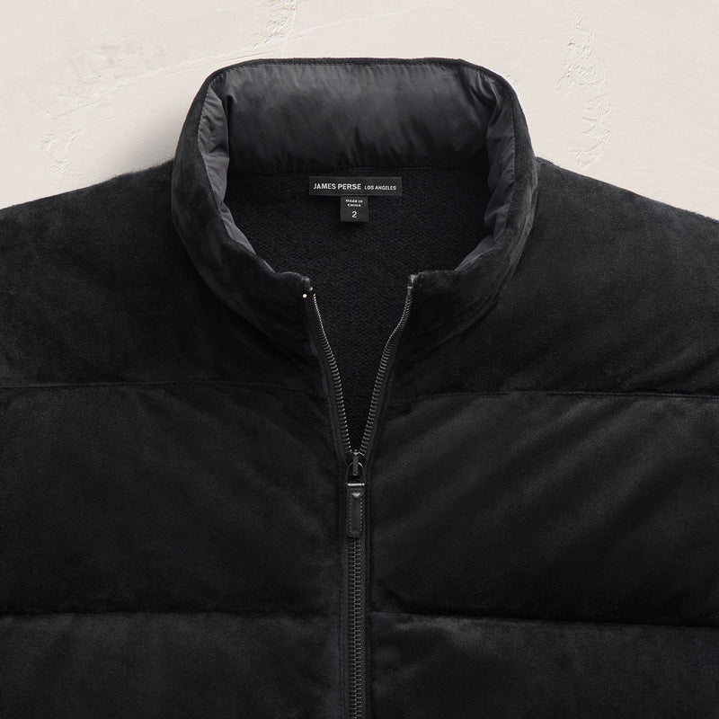 Suede Front Zip Up Sweater in Black | James Perse Los Angeles FLAT