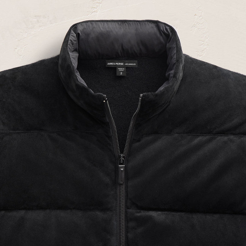 Suede Front Zip Up Sweater in Black | James Perse Los Angeles FLAT