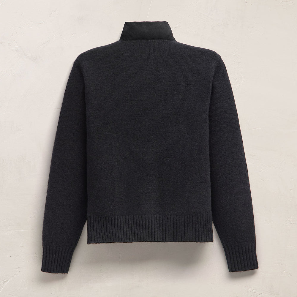 Suede Front Zip Up Sweater in Black | James Perse Los Angeles FLAT