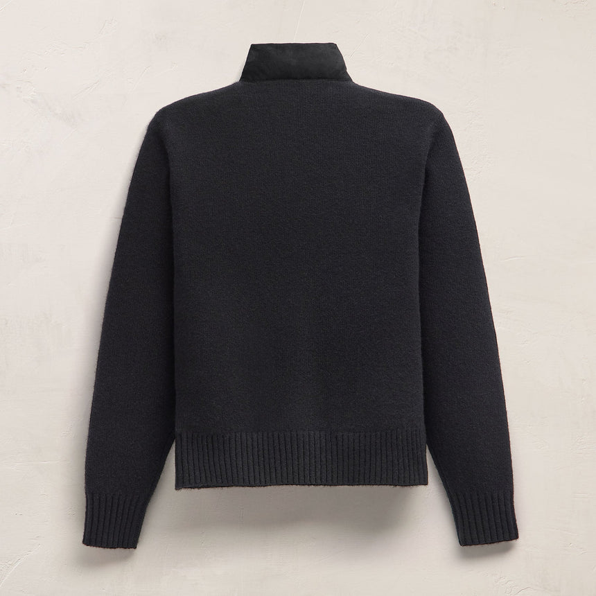 Suede Front Zip Up Sweater in Black | James Perse Los Angeles FLAT
