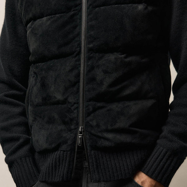 Suede Front Zip Up Sweater in Black | James Perse Los Angeles