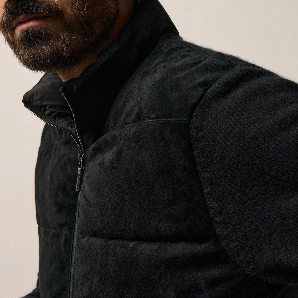 Suede Front Zip Up Sweater in Black | James Perse Los Angeles