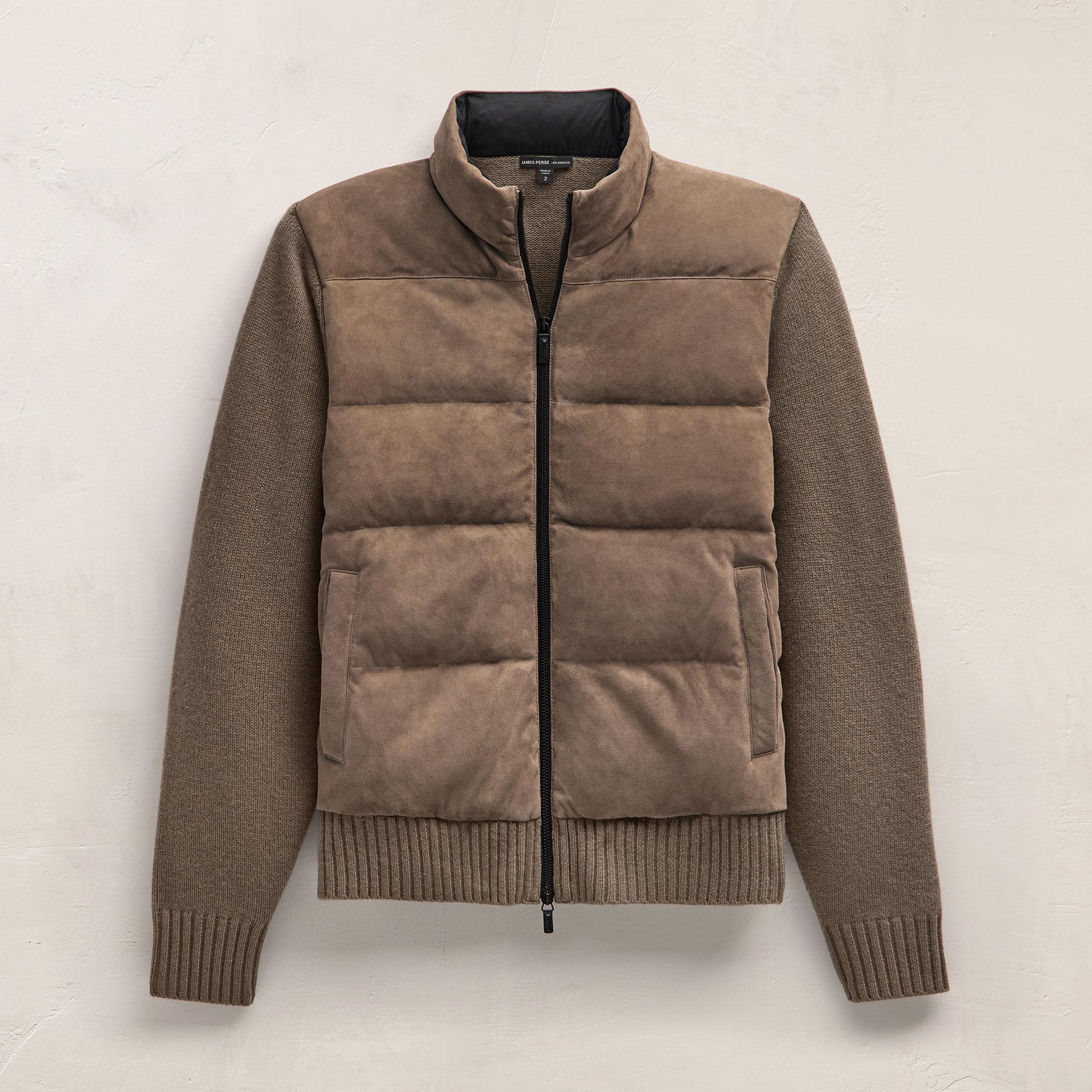 Suede Front Zip Up Sweater In Caribou | James Perse Los Angeles