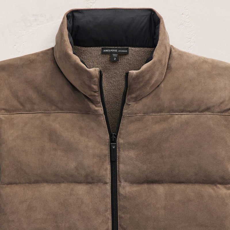 Suede Front Zip Up Sweater in Caribou | James Perse Los Angeles FLAT
